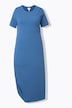 Maxi-jurk, gedrapeerd, ronde hals, korte mouwen. biologisch katoen