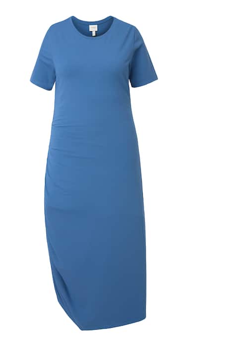 Maxi šaty, nabírané, kulatý výstřih, polo rukávy. bio-bavlna