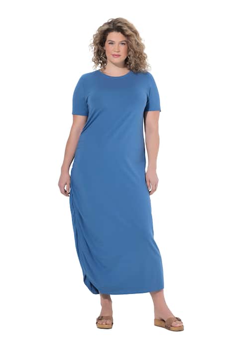 Maxi šaty, nabírané, kulatý výstřih, polo rukávy. bio-bavlna