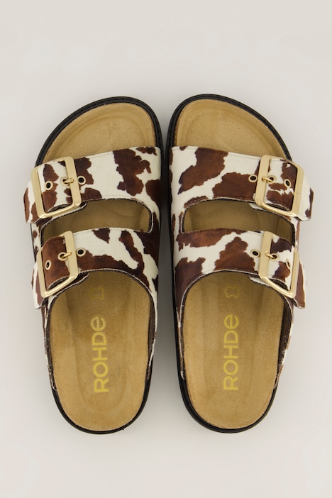 Mules en cuir Rohde, motif vache, semelle intérieure revêtue de cuir - largeur G