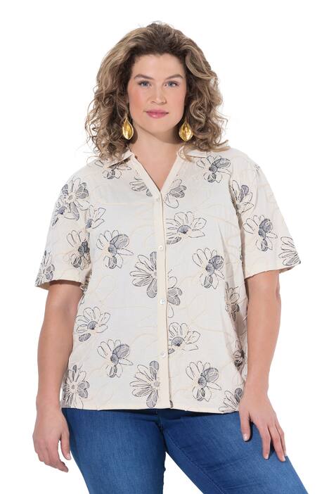 Polokošile, výšivka, límeček košile, 3/4 rukáv, bio-bavlna