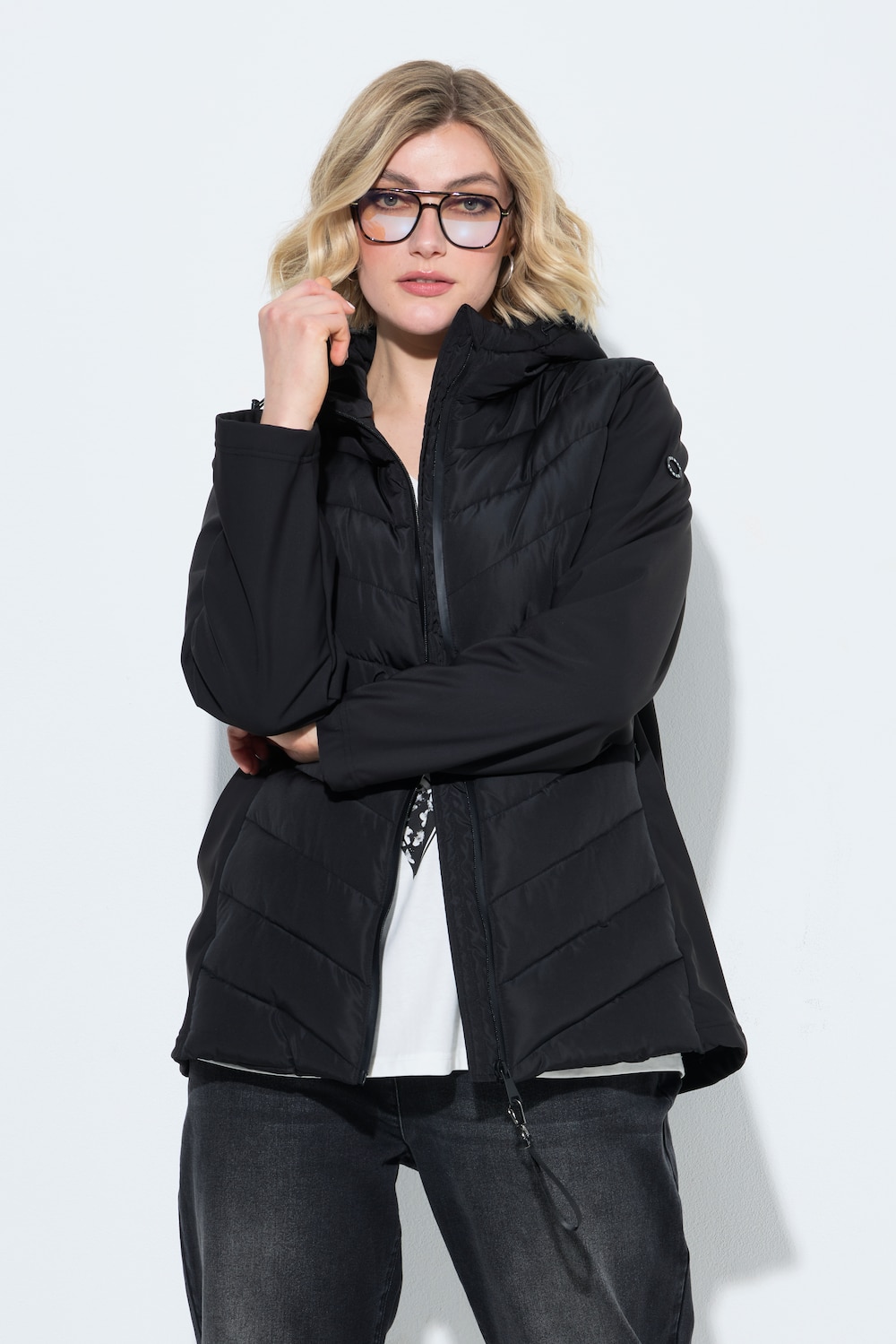 HYPRAR Hybrid-Jacke, Materialmix, Stehkragen, Kapuze