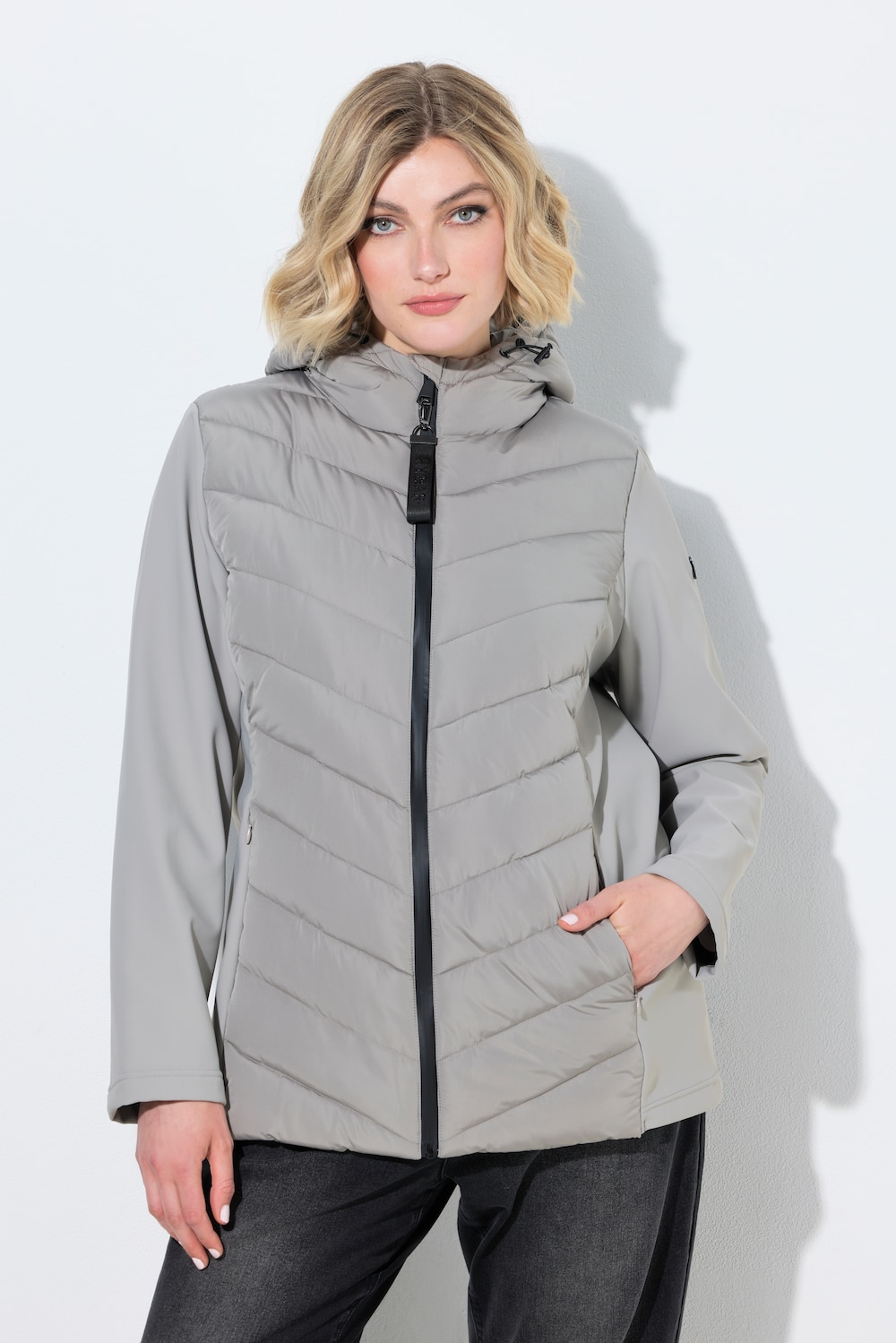 HYPRAR Hybrid-Jacke, Materialmix, Stehkragen, Kapuze