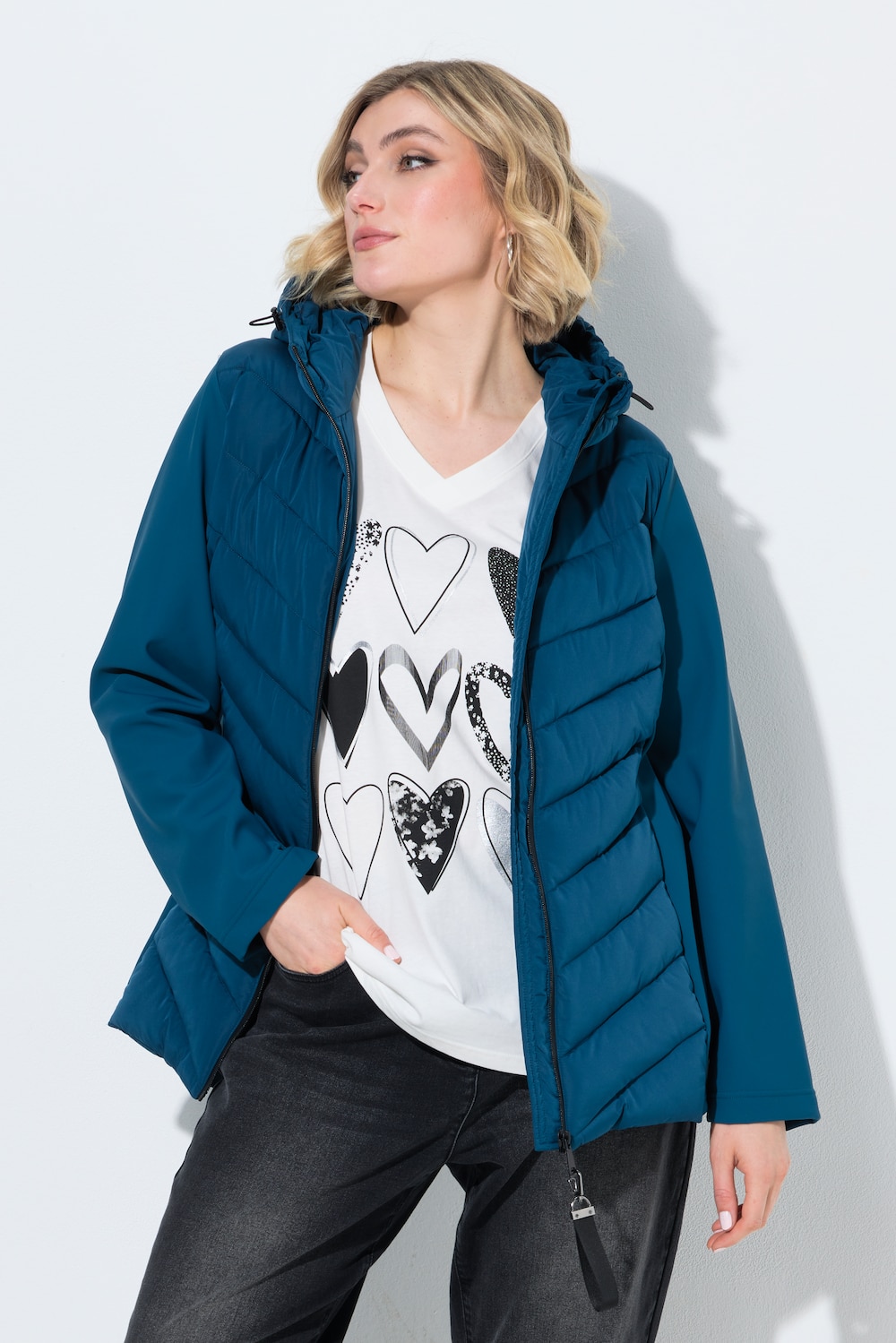 HYPRAR Hybrid-Jacke, Materialmix, Stehkragen, Kapuze