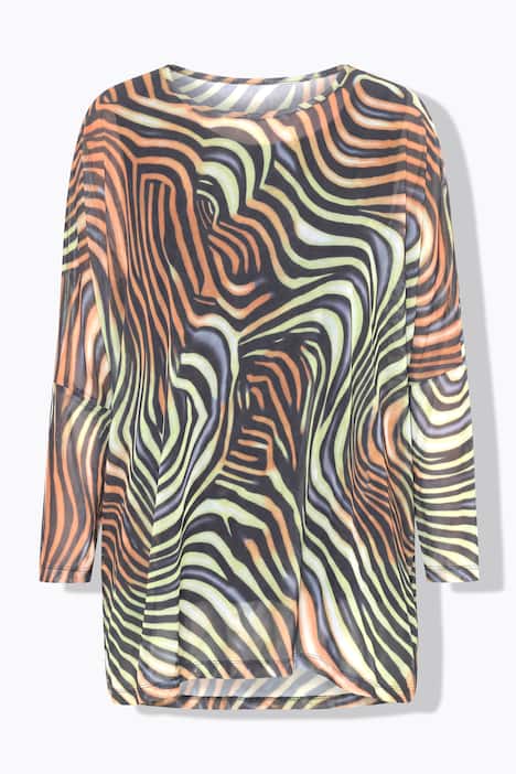 Bluse, oversized, Mesh, Wellenmuster, blickdichtes Top