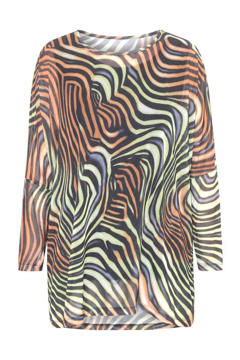 Wave Print Layered Mesh Blouse