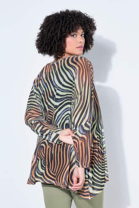 Bluse, oversized, Mesh, Wellenmuster, blickdichtes Top