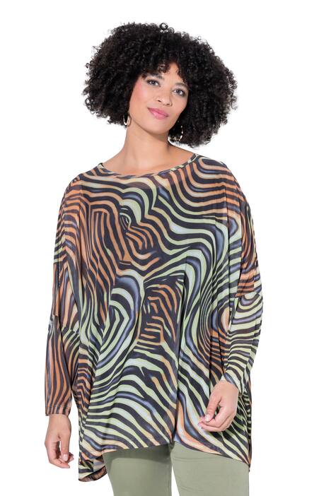 Wave Print Layered Mesh Blouse