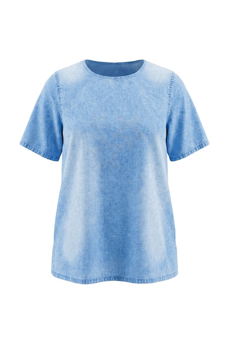 Rhinestone Star Denim Look Oversized Tee