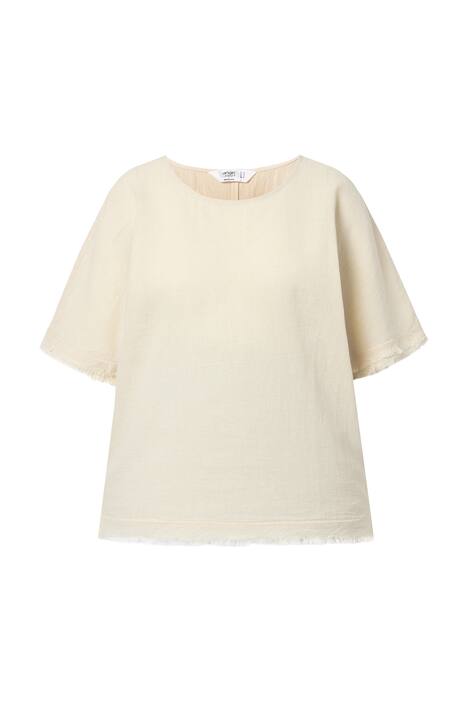 Blusenshirt, Oversize Fit, Leinenanteil, Fransen