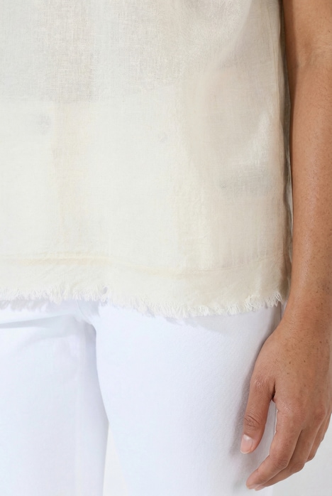 Blusenshirt, Oversize Fit, Leinenanteil, Fransen
