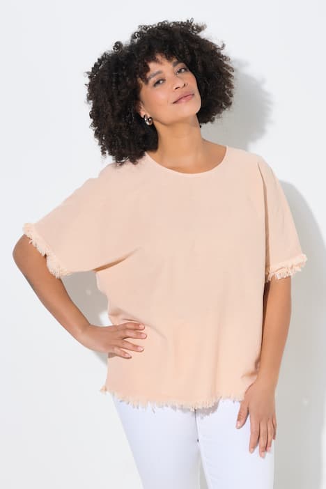 Overhemdblouse, Oversized Fit, met linnen, franjes