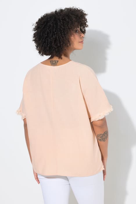 Overhemdblouse, Oversized Fit, met linnen, franjes