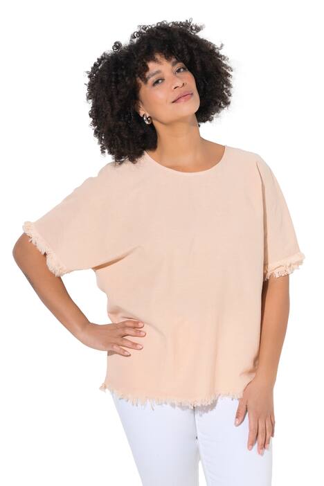 Blusenshirt, Oversize Fit, Leinenanteil, Fransen