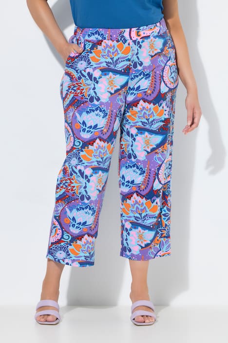 Pantaloni di jersey a 7/8 con fantasia, taglio della gamba ampio e cintura elastica