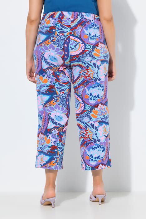 Pantaloni di jersey a 7/8 con fantasia, taglio della gamba ampio e cintura elastica