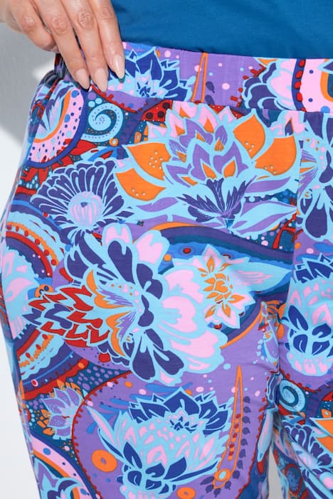 Pantaloni di jersey a 7/8 con fantasia, taglio della gamba ampio e cintura elastica