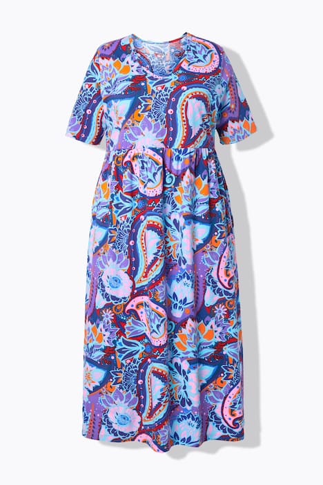 Maxikleid, A-Linie, V-Ausschnitt, Halbarm, Taschen