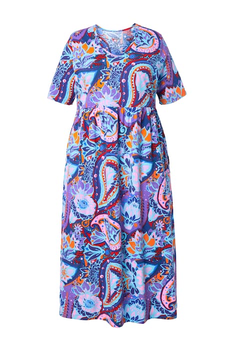 Maxi šaty, áčkový střih, V výstřih, poloviční rukávy, kapsy