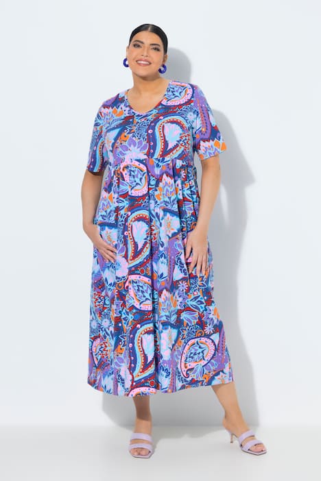 Maxikleid, A-Linie, V-Ausschnitt, Halbarm, Taschen