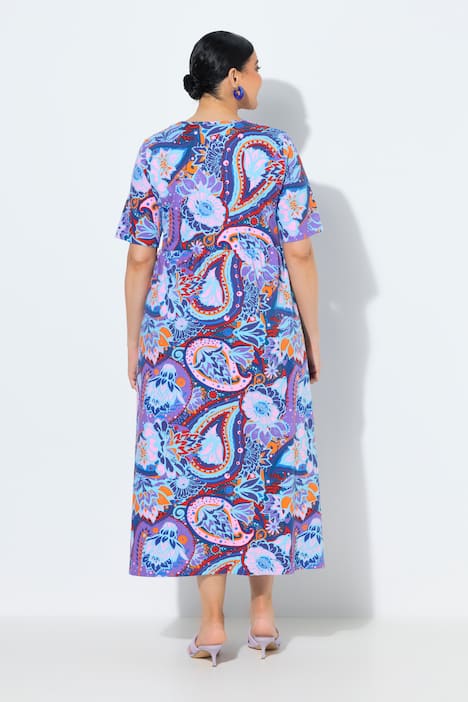 Maxikleid, A-Linie, V-Ausschnitt, Halbarm, Taschen