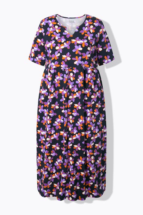 Maxikleid, A-Linie, Tunika-Ausschnitt, Halbarm, Taschen