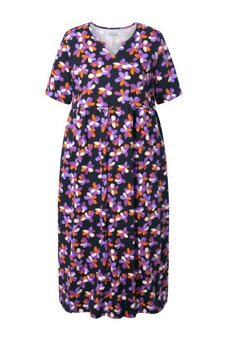 Maxi šaty, áčkový střih, tunikový výstřih, polo rukávy, kapsy