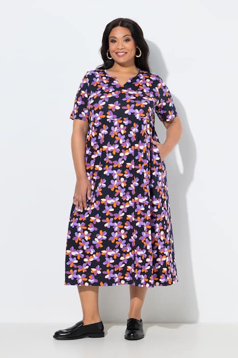 Maxikleid, A-Linie, Tunika-Ausschnitt, Halbarm, Taschen