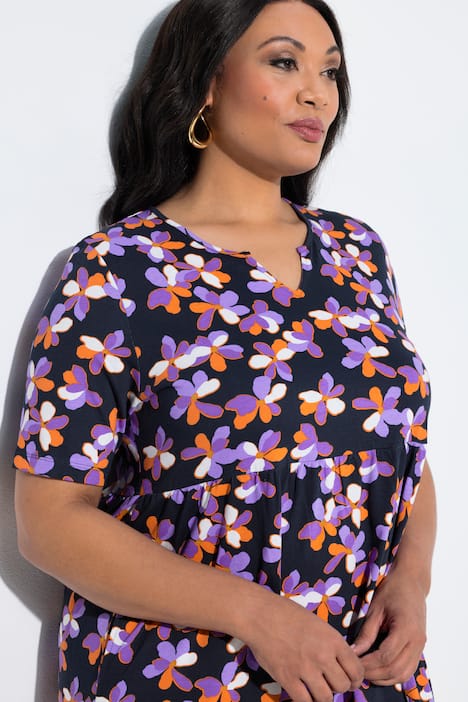 Maxikleid, A-Linie, Tunika-Ausschnitt, Halbarm, Taschen