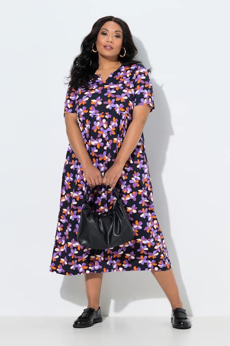 Maxikleid, A-Linie, Tunika-Ausschnitt, Halbarm, Taschen