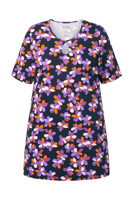 Dlouhé tričko, vzorované, s průstřihem, kulatý výstřih, polo rukávy