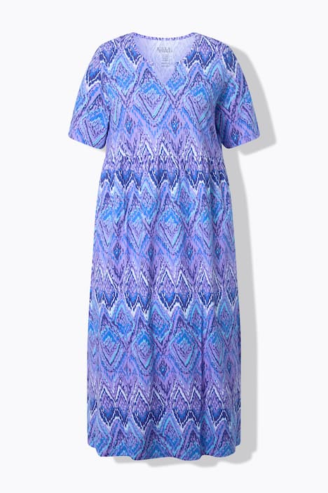 Maxikleid, gemustert, A-Linie, Tunika-Ausschnitt, Halbarm