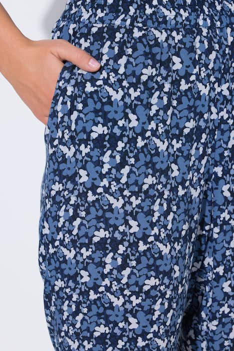 Wijde broek Rose, bloemen, wijde pijpen, elastische tailleband