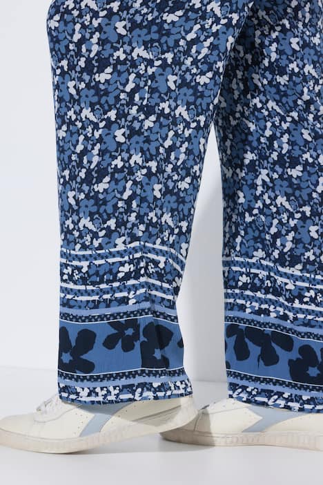 Wijde broek Rose, bloemen, wijde pijpen, elastische tailleband