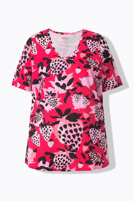 T-shirt, nadruk, dekolt w serek, rękaw 1/2