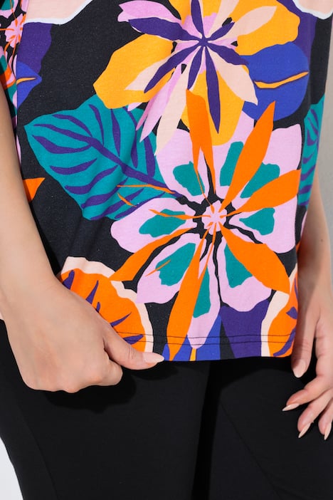 T-shirt, bloemen, V-hals, korte mouwen