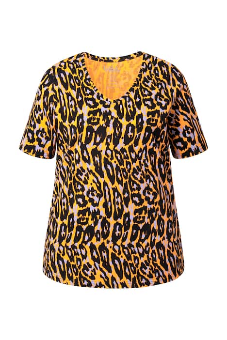 Tričko, leopardí vzor, V výstřih, krátký rukáv