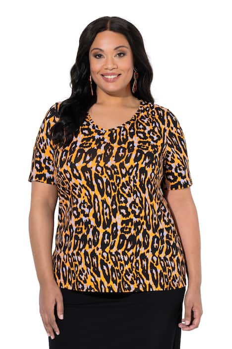 Tričko, leopardí vzor, V výstřih, krátký rukáv