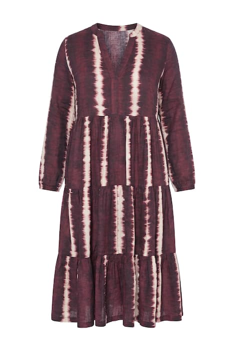 Maxi šaty, batikované pruhy, V výstřih, volány