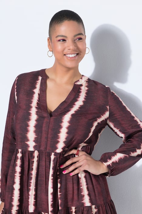 Midikleid, Batik, V-Ausschnitt, Volants