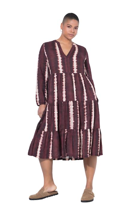 Maxi šaty, batikované pruhy, V výstřih, volány