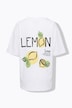 T-paita, ylisuuri, sitruunapainatus ja kirjailua