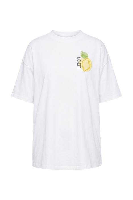 Tričko, volný střih, potisk s citrony a výšivky