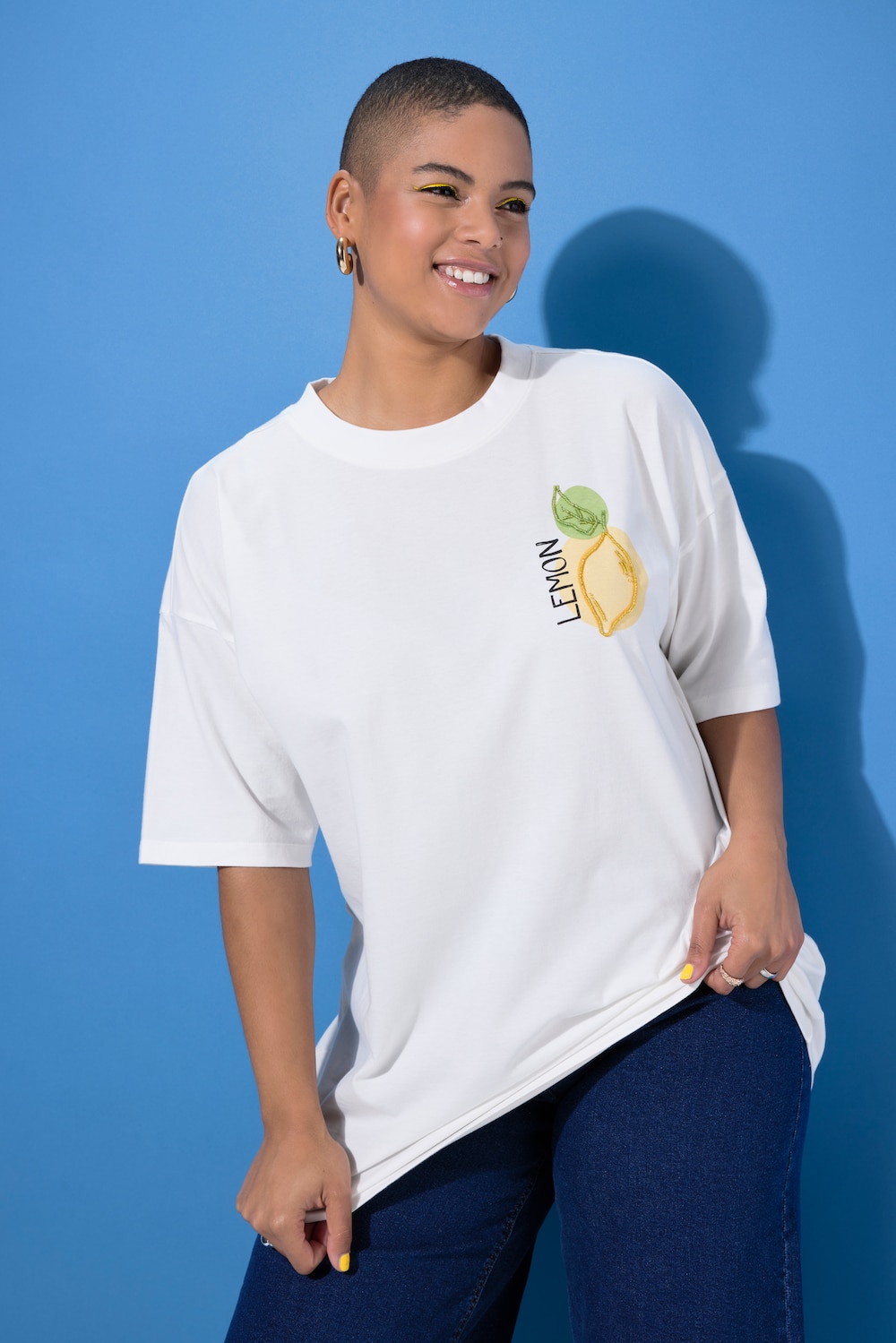 T-Shirt, oversized, Lemon-Print und Stickerei