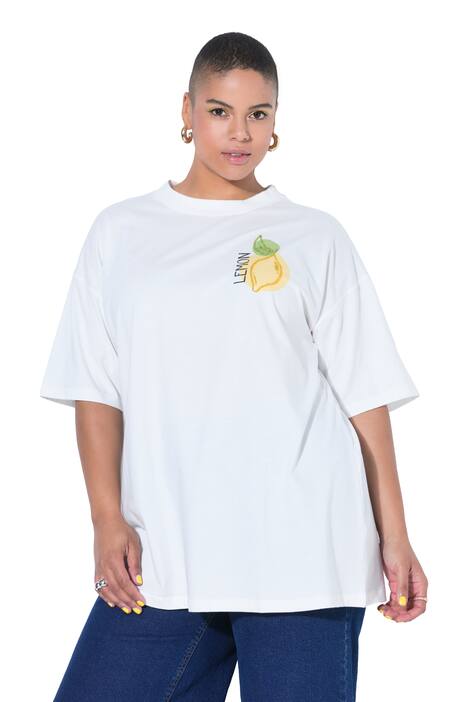 Tričko, volný střih, potisk s citrony a výšivky