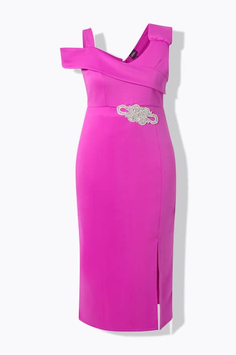 Maxi-jerseykjole, draperet, applikation, V-udskæring, ærmeløs