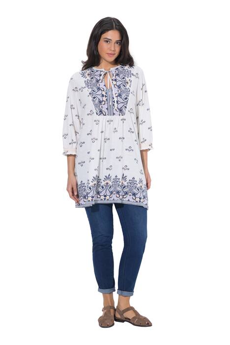 Košilová tunika, áčkový střih, tunikový výstřih, 3/4 rukáv