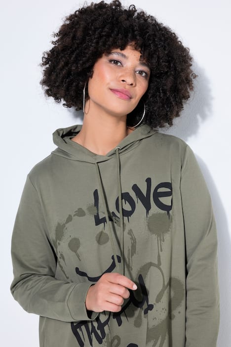 Hoodie, oversized, Smiley-Motiv mit Schriftzug, Kapuze