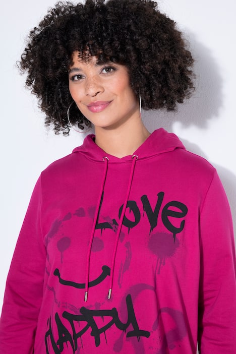 Hoodie, oversized, Smiley-Motiv mit Schriftzug, Kapuze