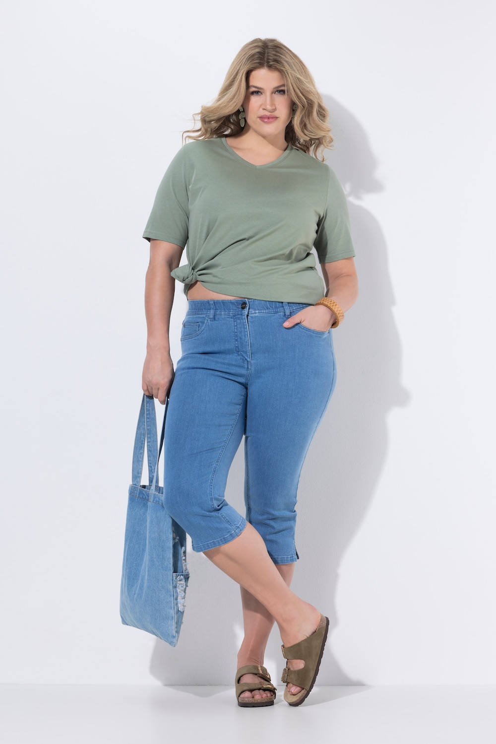 Capri-jeans, zoomsplit, comfortabele tailleband, biologisch katoen